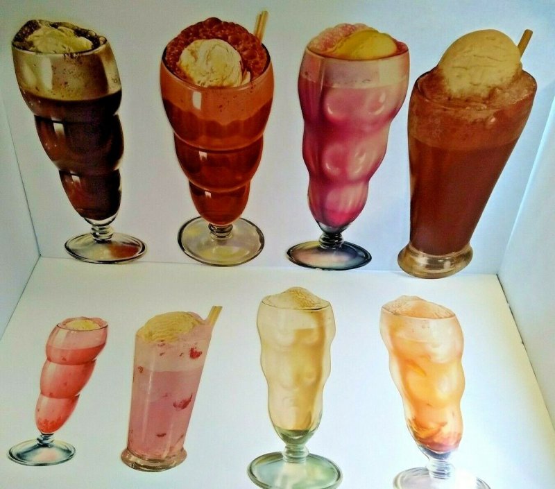 Ice Cream Soda Floats Milkshake Vintage Diecut Paper Signs 1950s Diners Lot Of 8