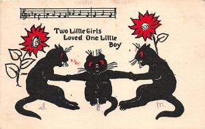 Two Little Girls Cat Postcard