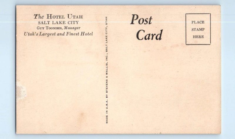 SALT LAKE CITY, UT Utah ~ Hotel Utah STARLITE GARDENS  c1930s Roadside  Postcard