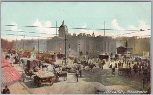Vintage Piccadilly Manchester Horse-Drawn Carriages Lithograph Postcard H81