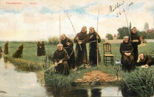 Thursday angling monks by W. D. Sadler postcard