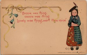 E Curtis Valentine Scottish Girl  Bonnie Wee Clay Center NE Tuck Postcard V11