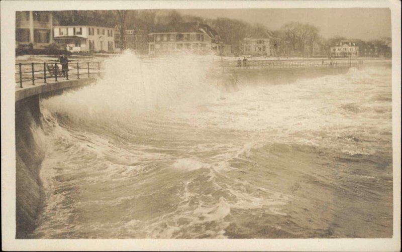 Lynn Massachusetts MA Waves Crashing c1900s-20s RPPC Real Photo Postcard