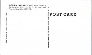 ROSEVILLE, CA  FLORIDA INN MOTEL  LINCOLN Highway   c1940s Roadside   Postcard