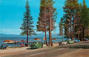 Vintage Postcard 1960's Lake Tahoe Lake Shore Drive 50's Cars, Curt Teich