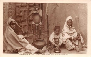 Lot142 real photo village life in india separating butter crushing spices child