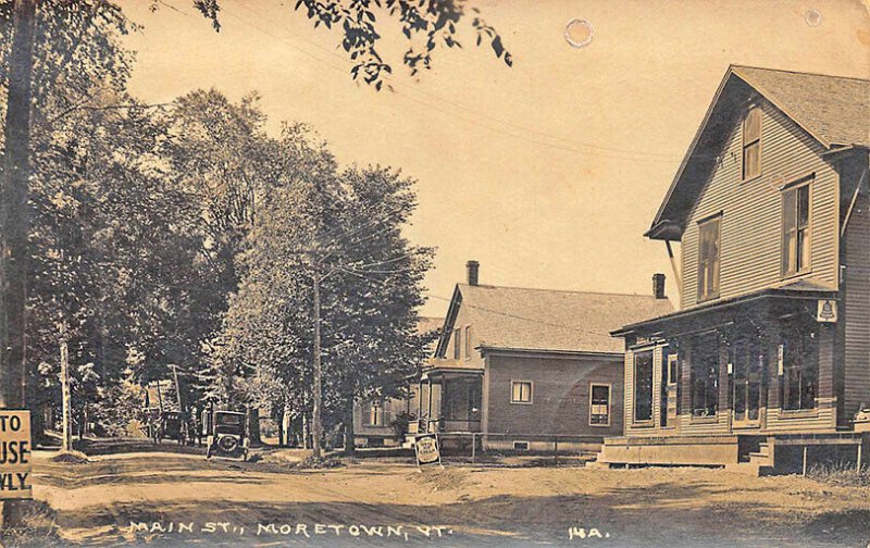 Moretown VT Main St. Real Ice Cream Sign Post Office & Store Old Cars RPPC