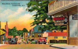 Tannersville, NY New York  MAIN STREET SCENE Lackey Drugs/Ice Cream  Postcard