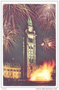 Fireworks On Parliament Hill And The Centennial Flame With The Peace Tower,...