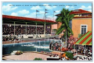 1940 Water Sports Miami Baltimore Swimming Pool Coral Gables Florida FL Postcard