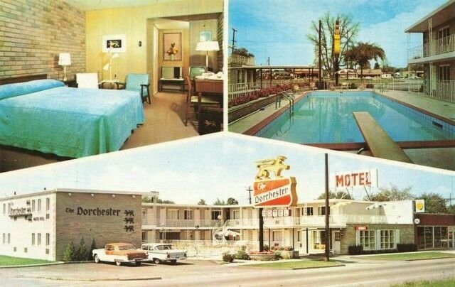 Detroit MI The Dorchester Motel Multi-Views Swimming Pool Postcard