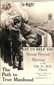 c1920 BINGHAMTON NY SPECIAL REVIVAL MEETINGS CHURCH AD RPPC POSTCARD 41-38