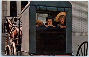 M-53879 Amish children peering from rear of buggy Greetings From The Amish Co...