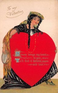 VALENTINE HOLIDAY WOMAN HEART POSTCARD (c. 1910)