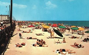 Vintage Postcard 1966 Hello from Rehoboth Beach Delaware DE People Sunbathing