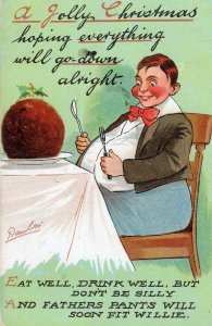Christmas Pudding Fathers Underwear Weight Gain Old Comic Postcard