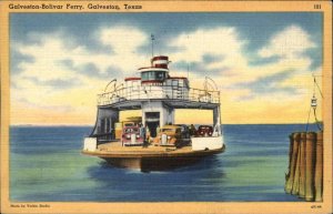 Galveston Texas TX Ferry Boat Linen Linen 1930s-50s Linen Postcard