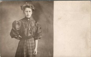 RPPC Victorian Young Woman Katie Martin Lovely Plaid Skirt Postcard V3