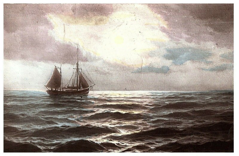 Sailing Ship in the Sea Ettlinger HandColoured Toned Art 558 Postcard