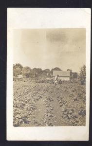 RPPC FARMER WATERING CROPS FARMING VINTAGE REAL PHOTO POSTCARD