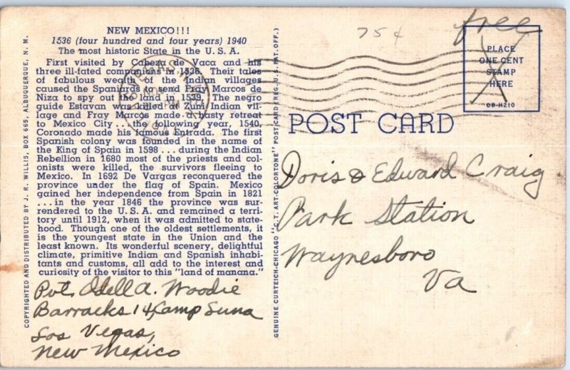 1940s Large Letter Greetings from New Mexico Postcard