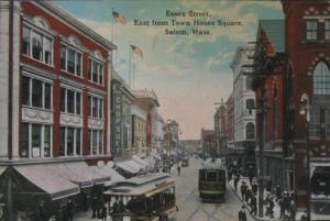 Salem MA Trolley Street Scene c1910 Postcard