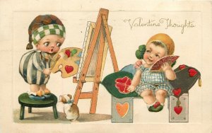 Postcard 1905 Schmucker children Painter Artist Valentine model comicTP24-3483