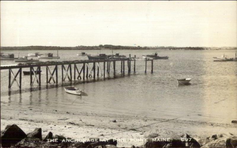 Pine Point ME Anchored Boats c1950s-60s Real Photo Postcard