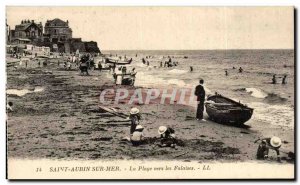 Old Postcard Saint Aubin Sur Mer The Beach Cliffs to Children