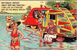 COMIC 1940's TRAILER CARAVAN RISQUE HUMOR Pennants WOMAN SWIMSUIT Teich JH7 JH14