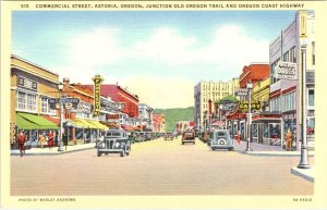 Astoria, OR Oregon  COMMERCIAL STREET SCENE  Heilburg Drugs~Billiards Postcard