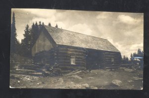 RPPC FOREMAN OKLAHOMA LOG CABIN AT MESA VINTAGE REAL PHOTO POSTCARD