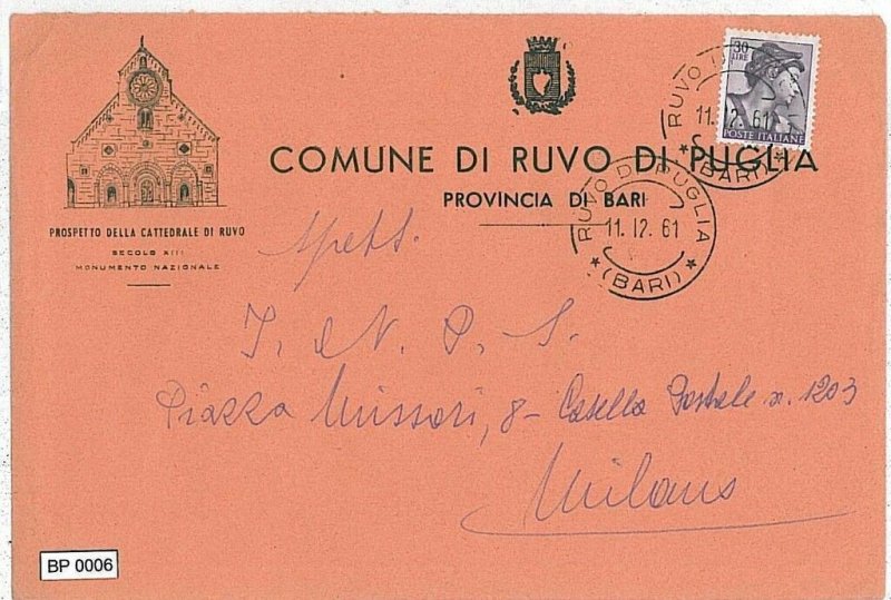 bp006 POSTCARD Era: MUNICIPAL ENVELOPE - BARI: RUVO DI PUGLIA-