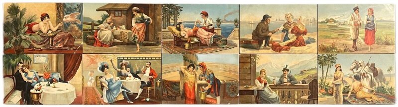 Set 10 antique undivided back chromo litho postcards ethnic women folk types 