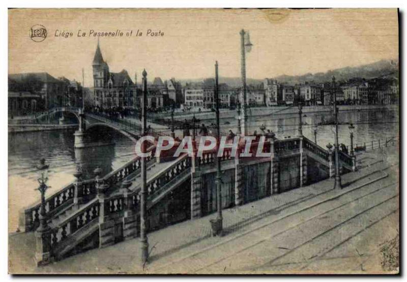 Old Postcard Liege La Passerelle and the Post