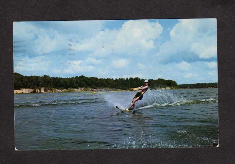 MI Greetings From Houghton Lake Michigan Postcard Water Ski Skiing PC