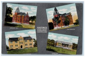 c1910s Hastings College Halls Exterior Scene Hastings Nebraska NE Tree Postcard