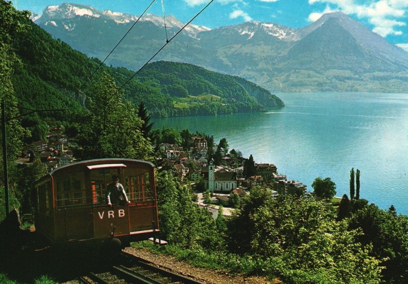 Vintage Postcard Schweiz Zahnradbahn The Steepest Cog Railway Train Switzerland