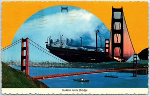 VINTAGE POSTCARD MONTAGE OF GOLDEN GATE SCENES FOGGY DAY SILHOUETTE POSTED 1975