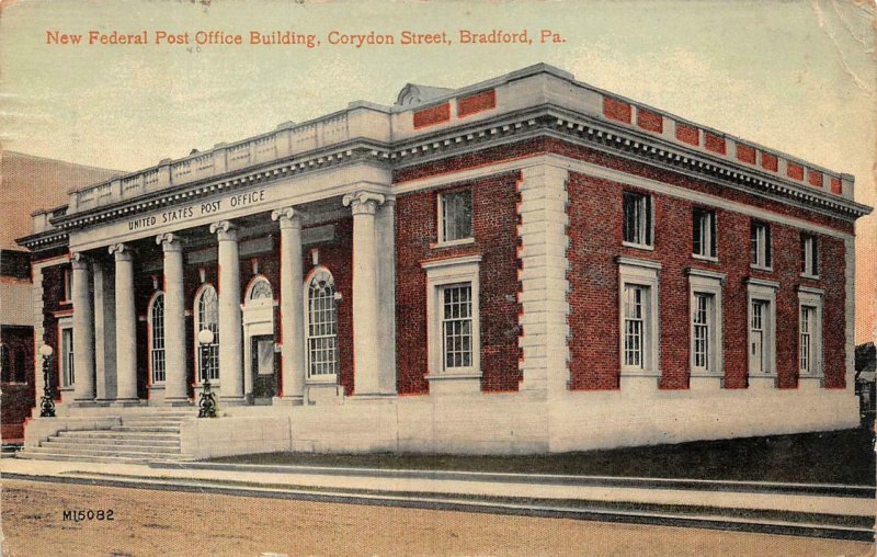 NEW FEDERAL POST OFFICE BUILDING BRADFORD PENNSYLVANIA POSTCARD 1919