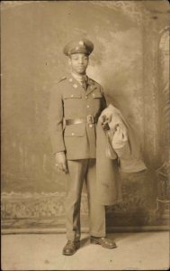 Black Americana WWII Soldier in Studio Sweet Message to Mother c1941 RPPC