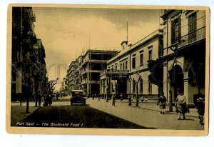 497037 Egypt Port Said Boulevard Fuad I car post office Vintage postcard