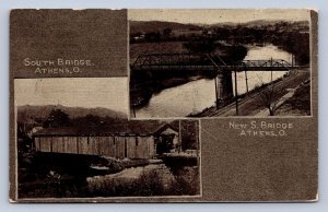 J88/ Athens Ohio Postcard c1910 Covered Bridge 2View New Bridge 184