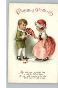 CLAPSADDLE VALENTINE Boy Gives Girl Flowers c1910 PC