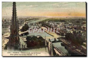 Postcard Old Paris Panorama of the Seine View from Notre Dame