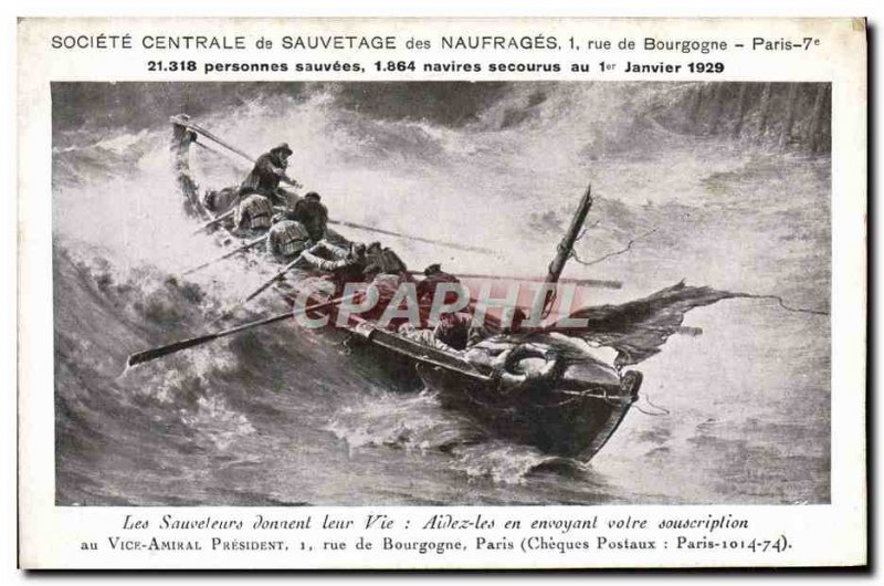 Old Postcard Boat Rescuers give their lives Rue de Bourgogne Paris