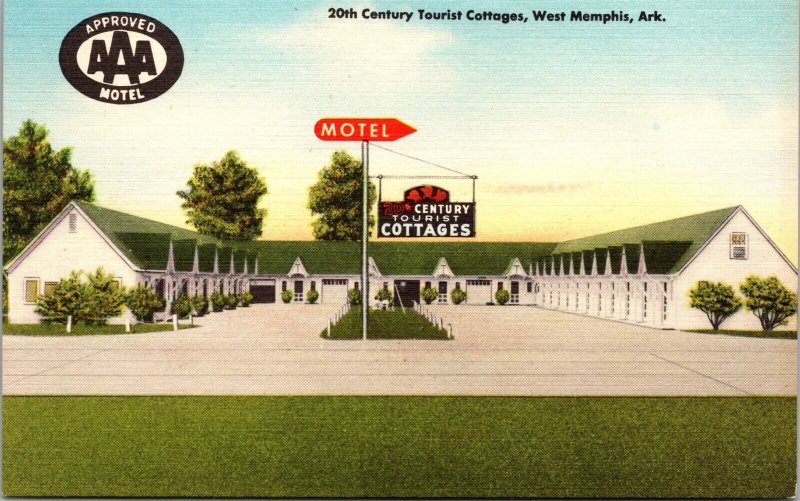 Vtg West Memphis Arkansas AR 20th Century Tourist Cottages Motel 1940s Postcard