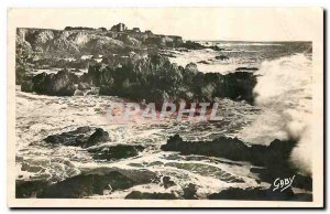 Old Postcard Pouliguen L I Effects of Waves on the rocks of the Grande Cote