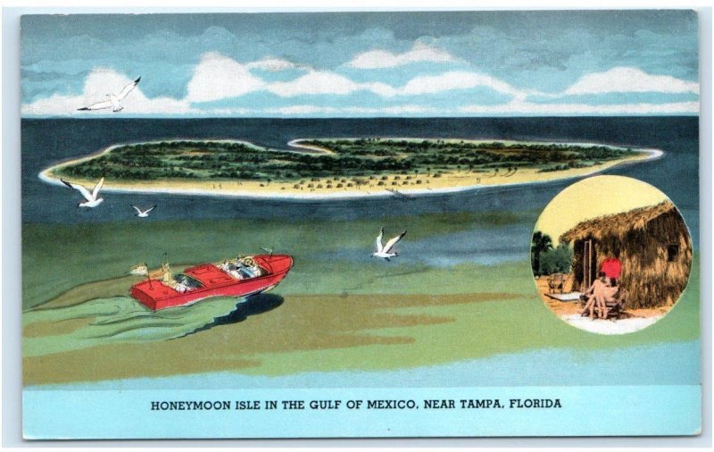 TAMPA Area, FL Florida ~ Roadside HONEYMOON ISLE RESORT c1940s Linen Postcard 