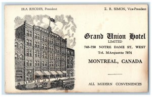 c1910 Grand Union Hotel Montreal Quebec Canada Antique Unposted Postcard